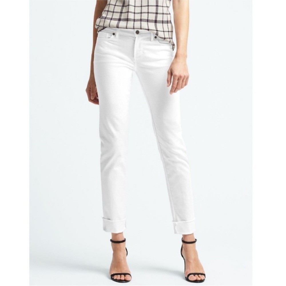 BANANA REPUBLIC Stay White Crop Girlfriend Fray Denim Jeans SZ 27P EUC